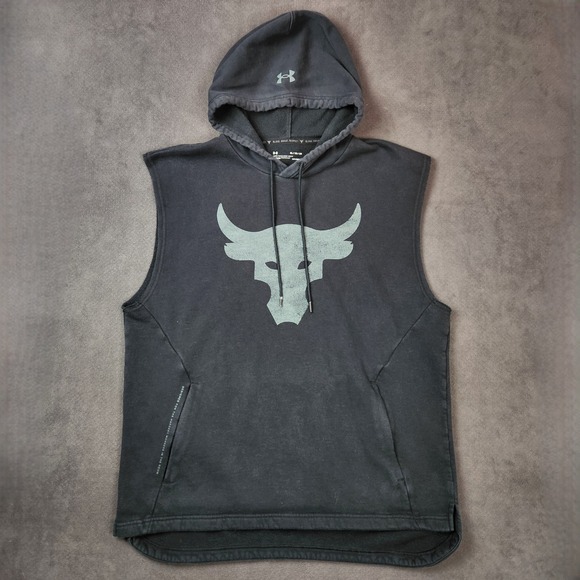 Under Armour Project Rock Sleeveless Hoodie Mens XL Black Bull Graphic - Picture 1 of 9